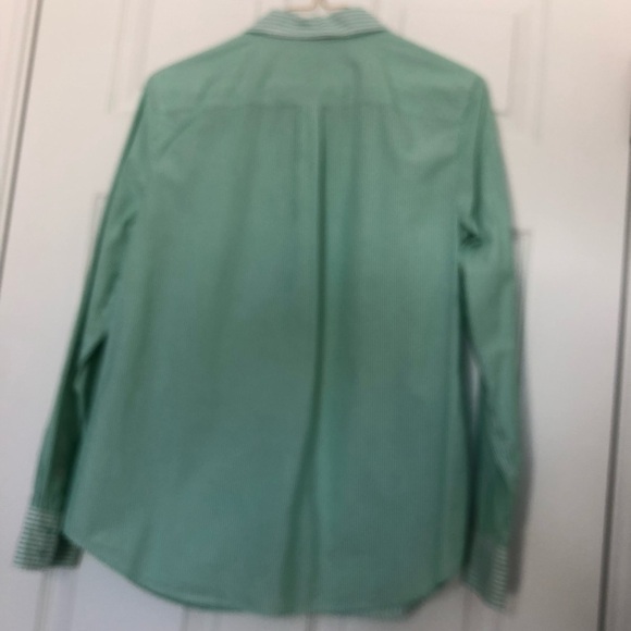 Talbots Horizontal Vertical Stripe Green Botton Down Shirt Medium - Picture 4 of 7